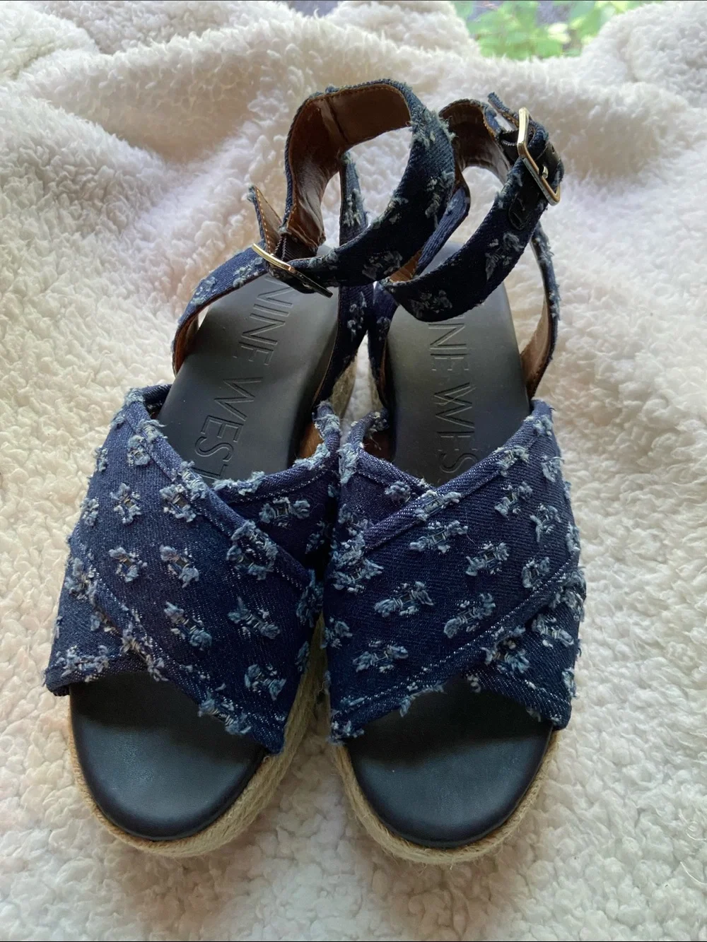 Nine West Showrunner Denim Espadrille Platform Sandals - Size 7 EUC